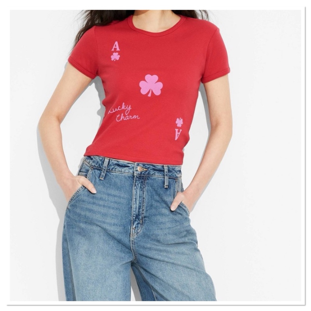 Women’s Lucky Charm Ace Of Club Red Graphic Tee Vinyl Threads